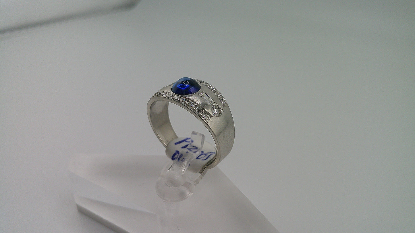 14k white gold ring | sapphire stone with 0.50 ct diamond | size 8