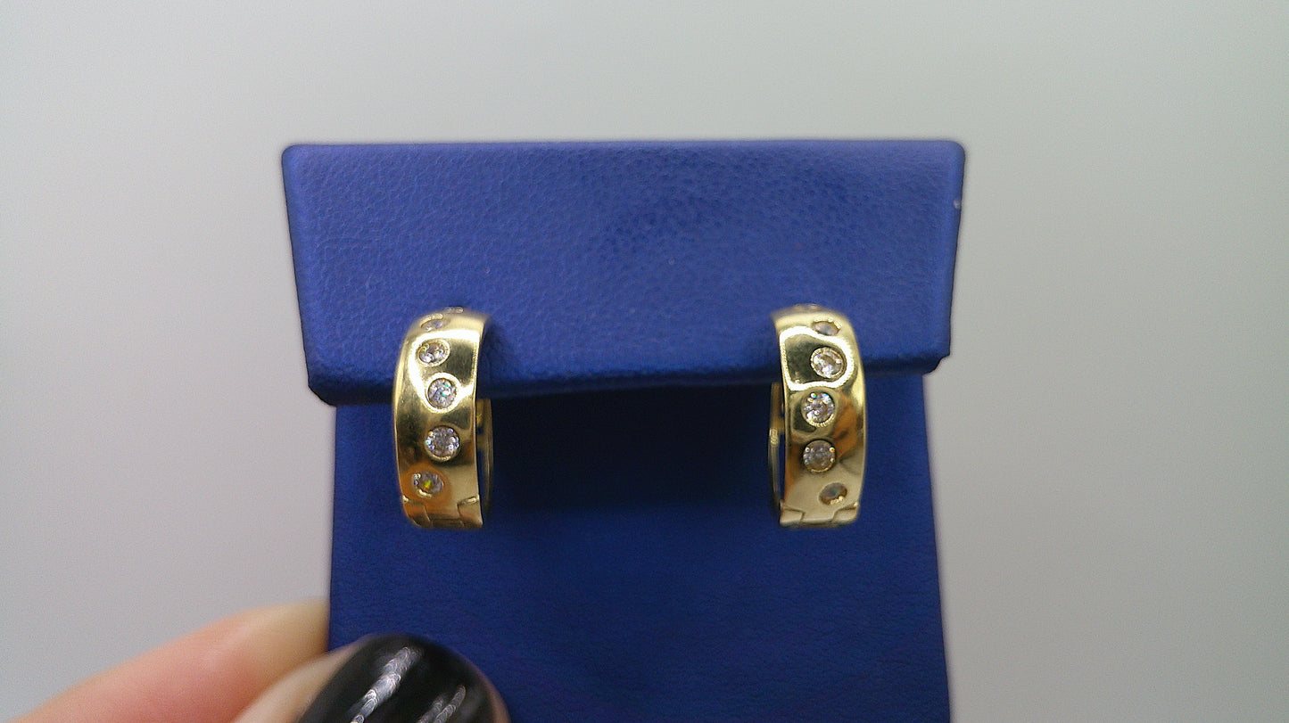 14k gold huggie earrings | zirconia | open backing