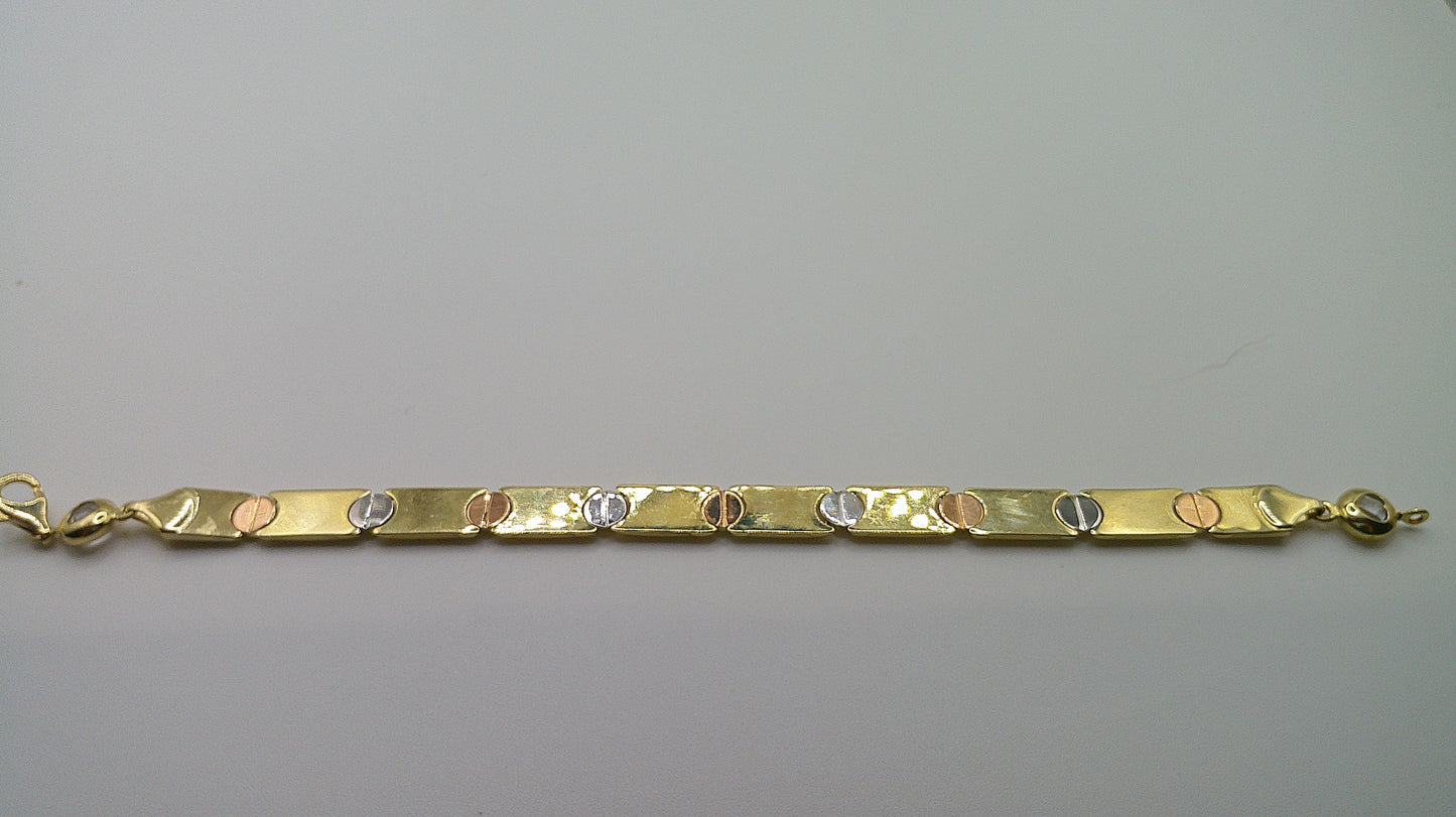 14k gold tri-toned bracelet | yellow gold, rose gold, white gold | 7.25 inches