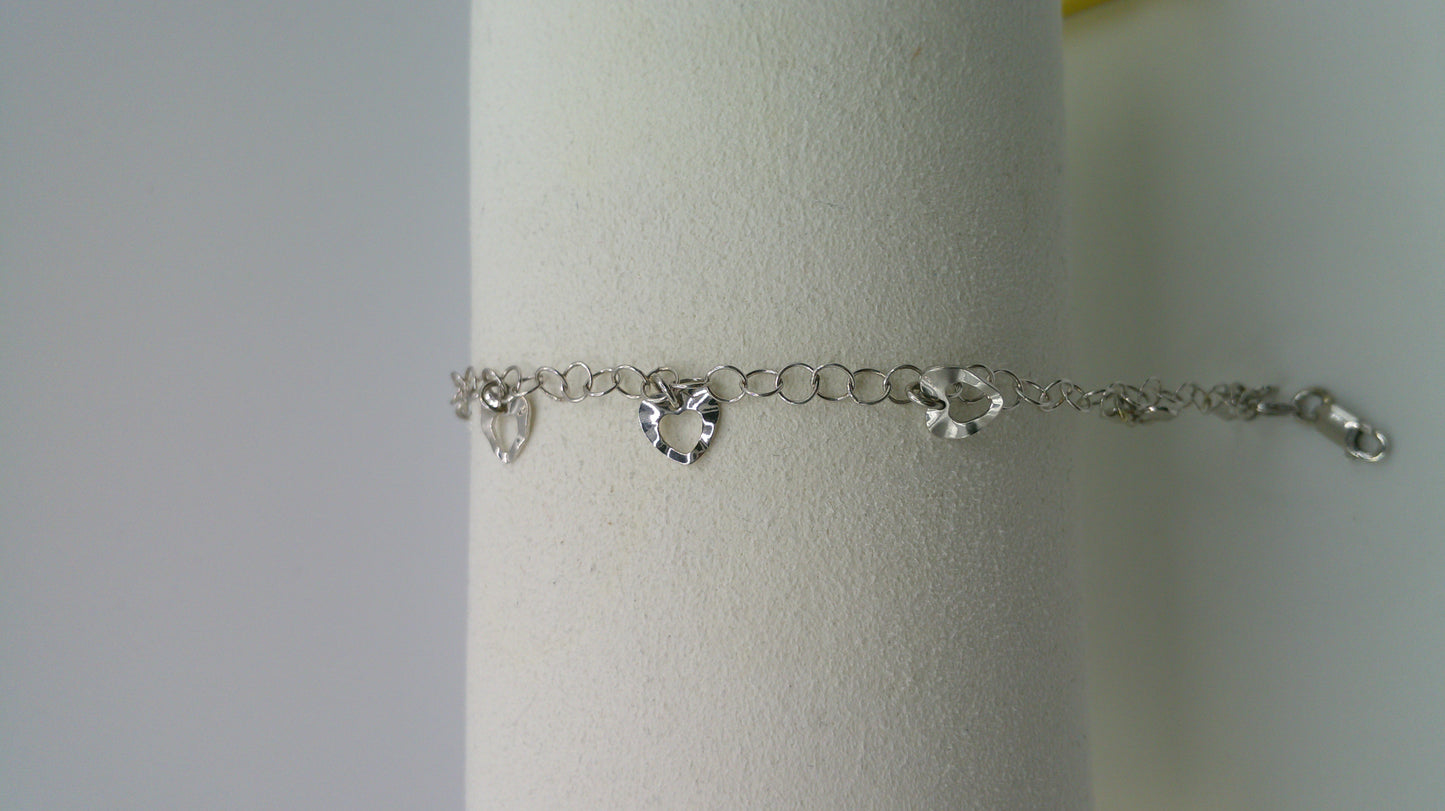 14k white gold baby bracelet | Chain link bracelet with heart charms