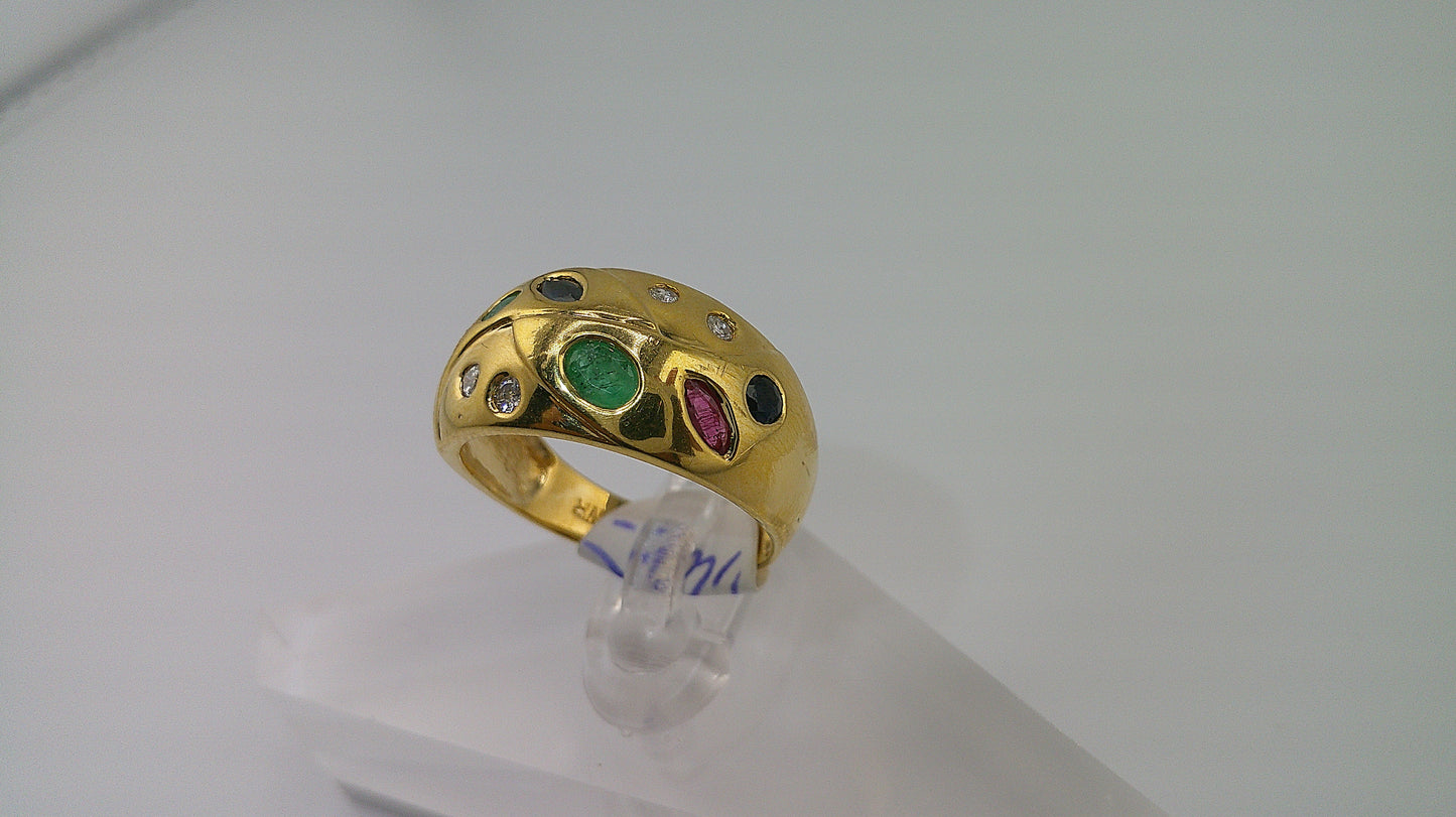 14k gold ring with ruby, emerald, and sapphire multi-color | diamonds | size 7