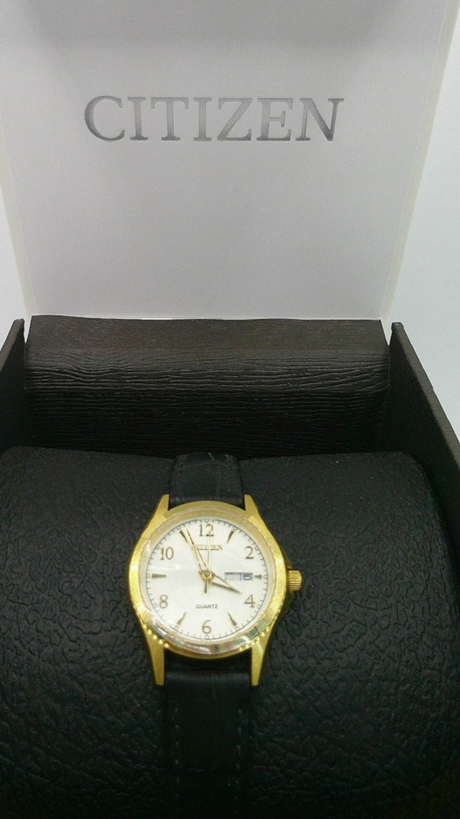 Citizen Watch | Yellow toned stainless steel | Quartz | genuine black leather