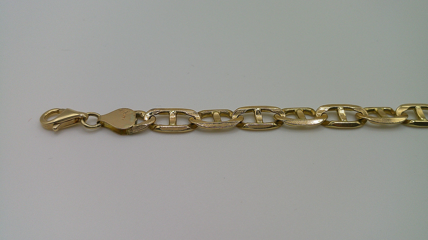 14k yellow gold flat anchor Cuban link bracelet | 7.25 inches