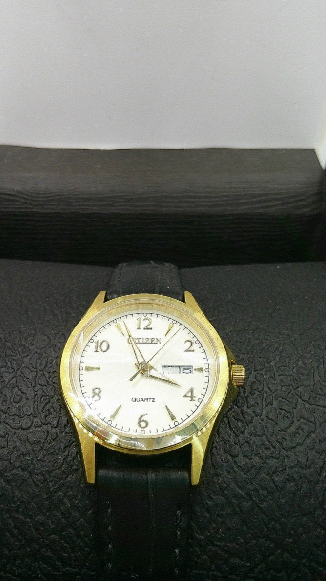 Citizen Watch | Yellow toned stainless steel | Quartz | genuine black leather