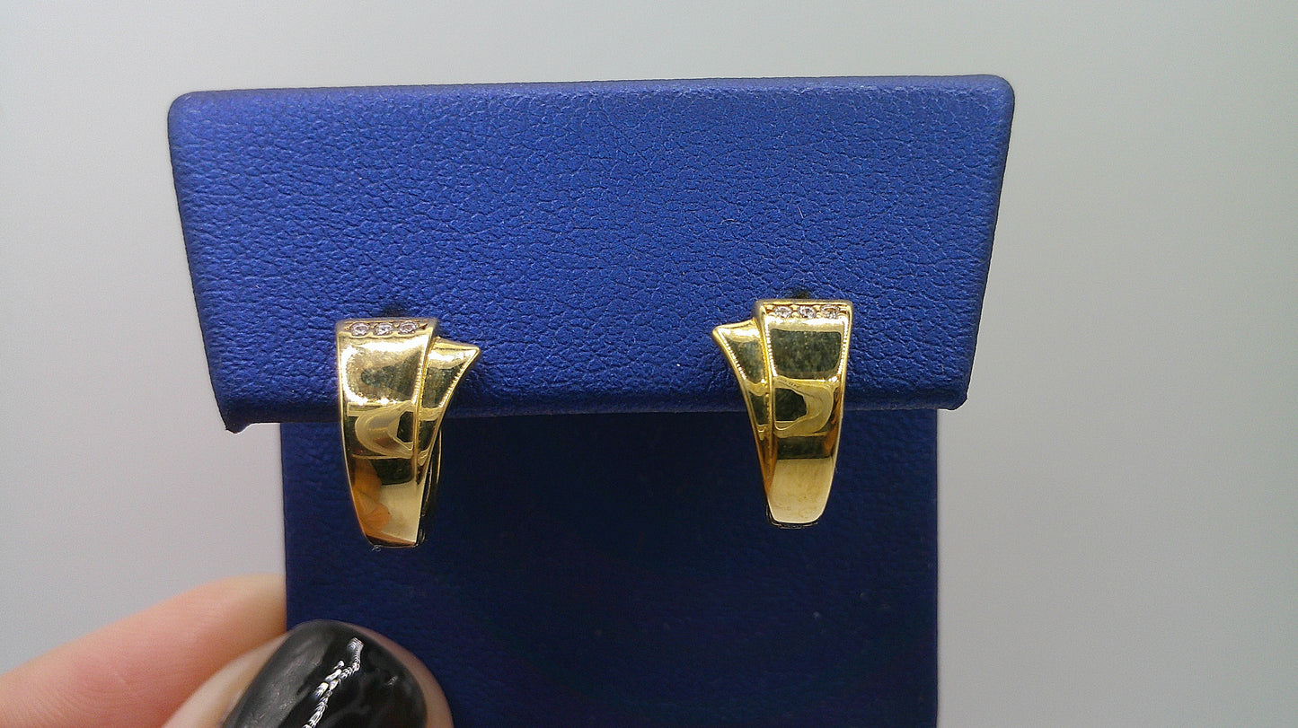 14k gold huggie earrings | fancy design with zirconia