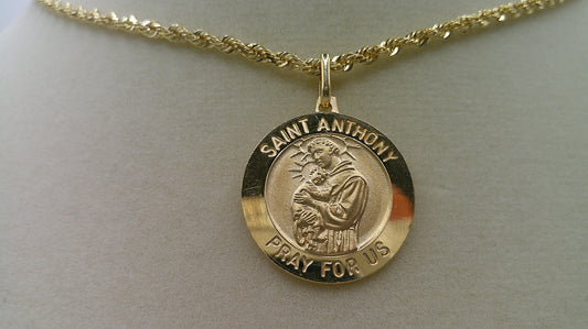 14k gold rope chain with Saint Anthony pendant | 19 inches