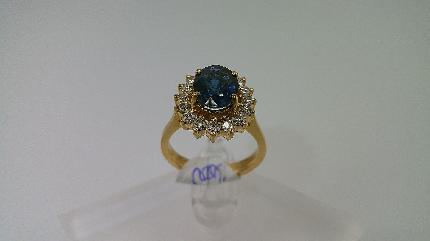 14k yellow gold with blue sapphire | 1 ct diamond | size 6