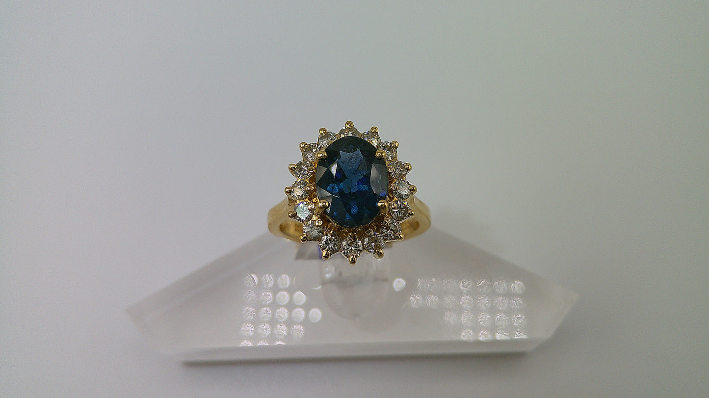 14k yellow gold with blue sapphire | 1 ct diamond | size 6