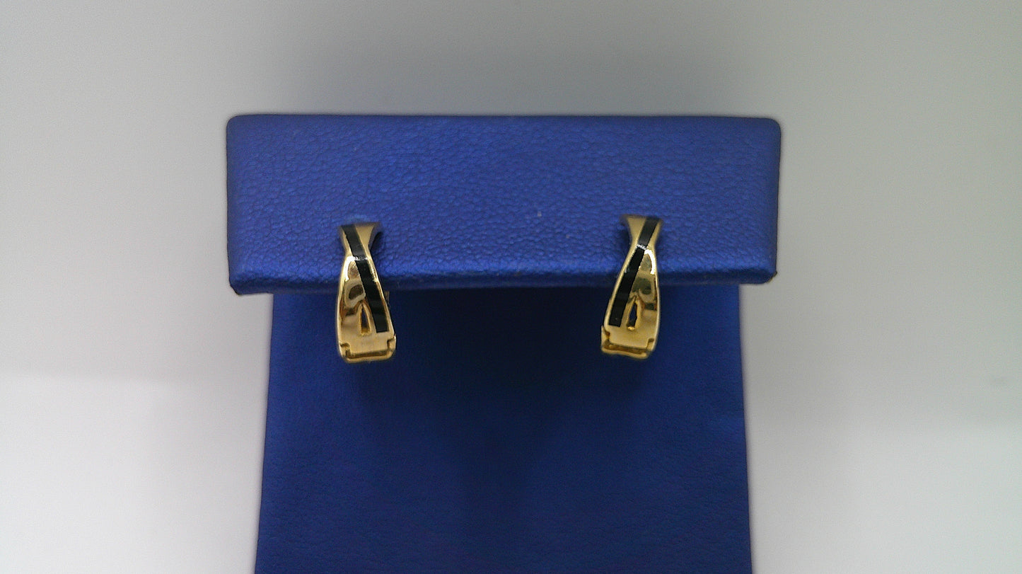 14k gold huggie earrings | black detail