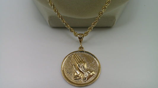 14k gold rope chain with prayer hands pendant | 24 inches