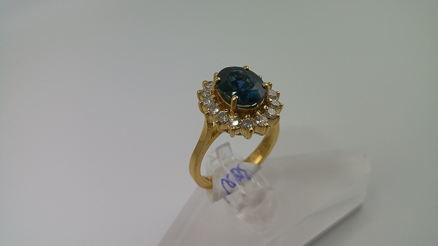 14k yellow gold with blue sapphire | 1 ct diamond | size 6