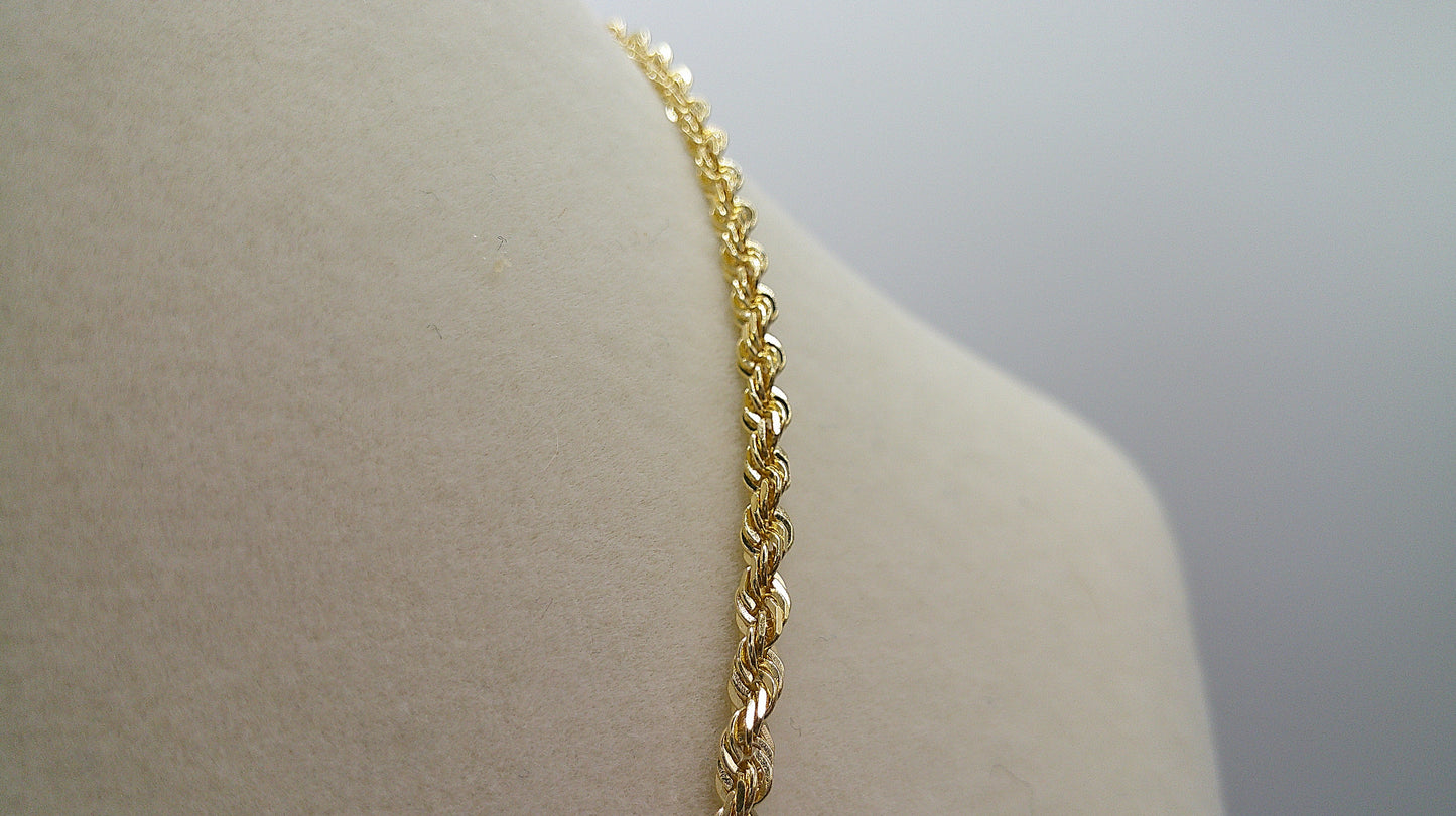 14k gold rope chain with Yankees pendant | diamond cut | 19 inches