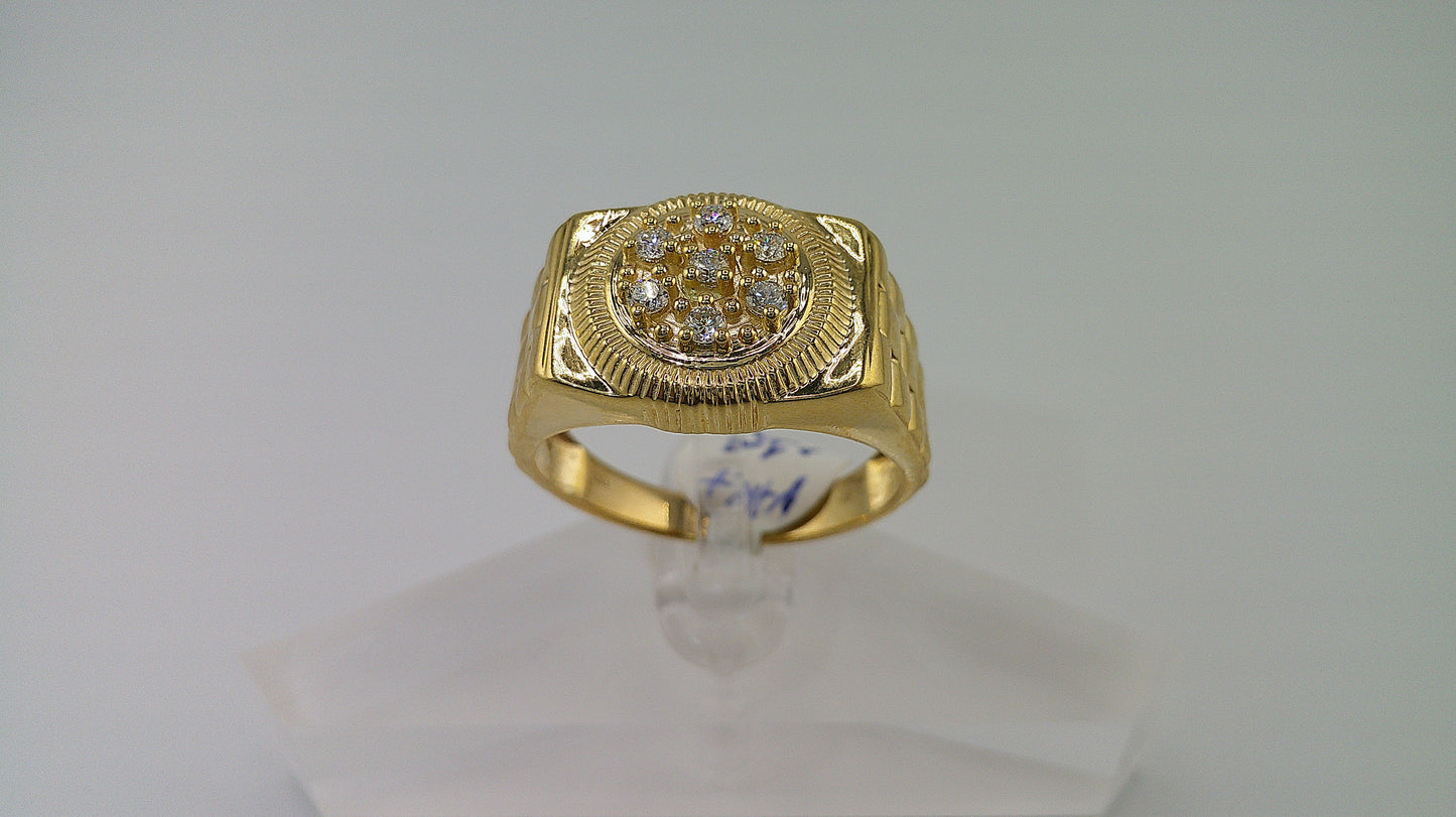 Rolex-style 14k gold ring with 7 small diamonds .24 ct | size 12