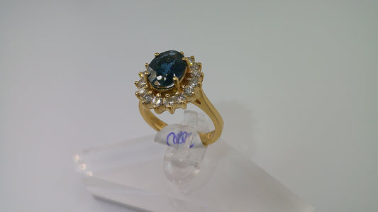 14k yellow gold with blue sapphire | 1 ct diamond | size 6