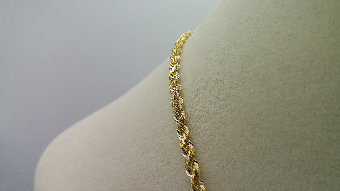 14k gold rope chain with Yankees pendant | diamond cut | 19 inches