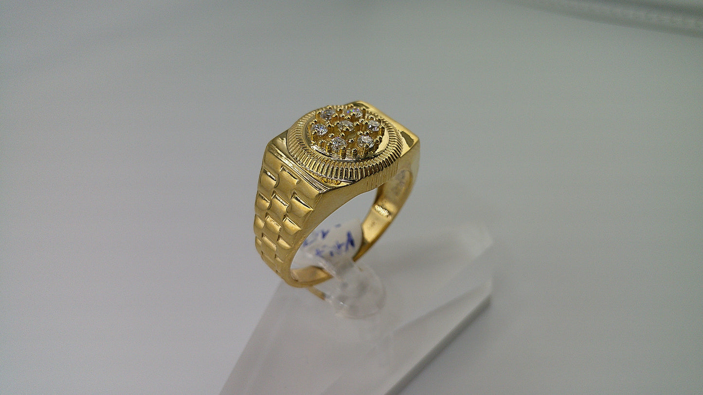 Rolex-style 14k gold ring with 7 small diamonds .24 ct | size 12