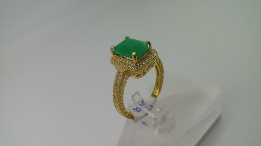 14k gold ring with emerald stone and diamonds | 0.3 ct diamonds | size 8