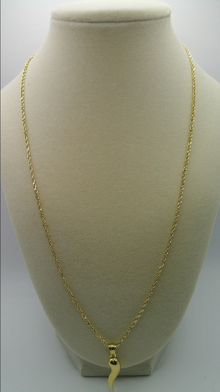 14k gold rope chain with Italian horn pendant | 22 inches