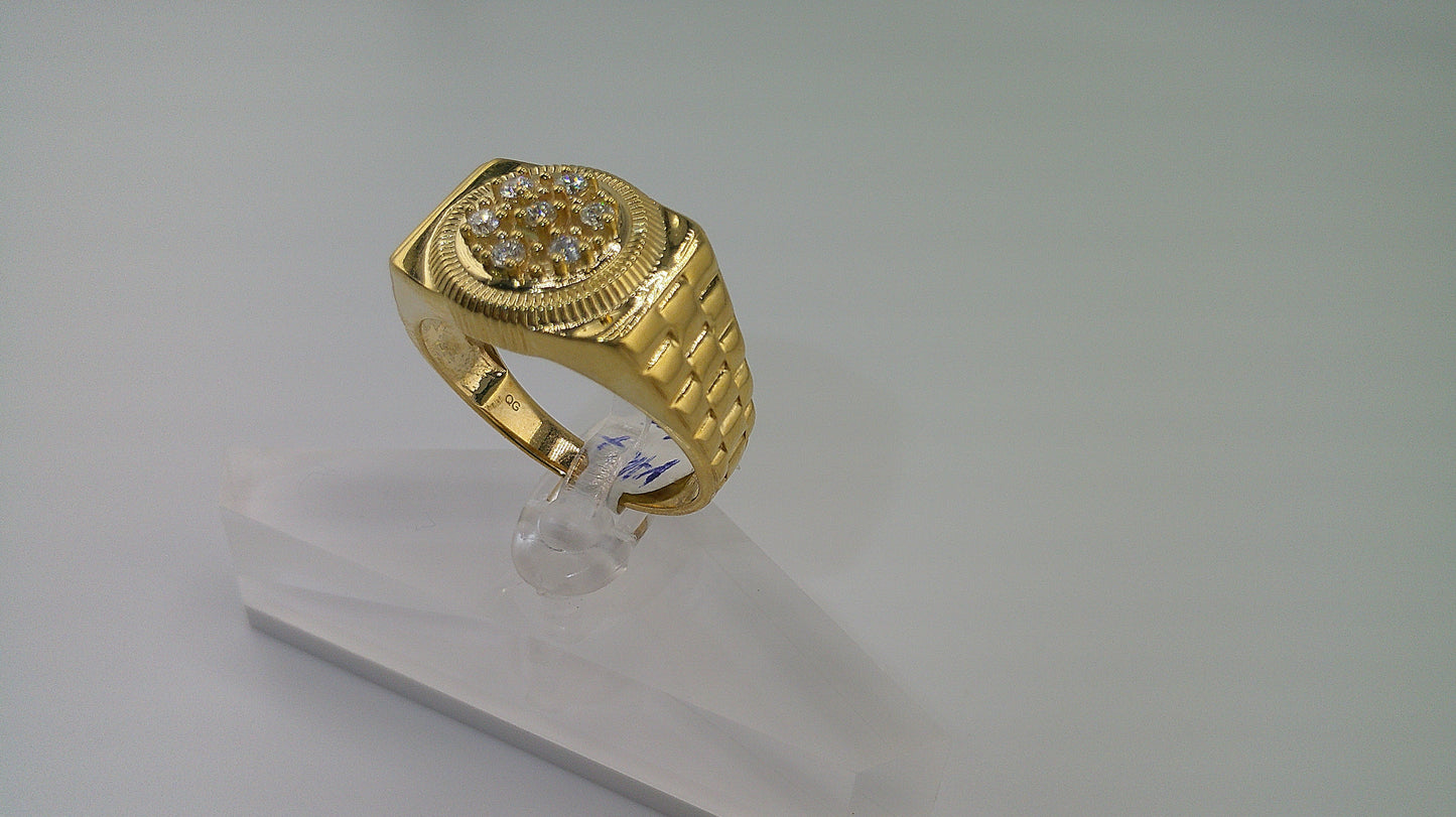 Rolex-style 14k gold ring with 7 small diamonds .24 ct | size 12