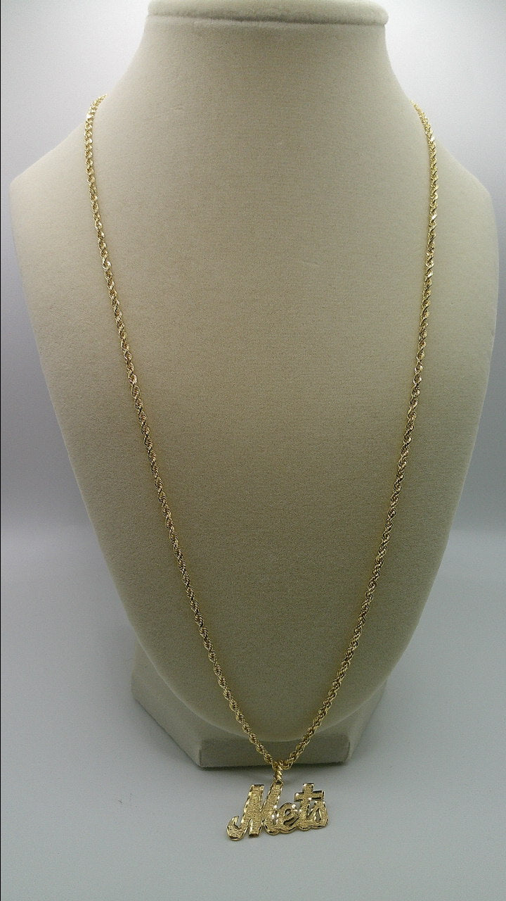 14k gold rope chain with Mets pendant | diamond cut | 24 inches