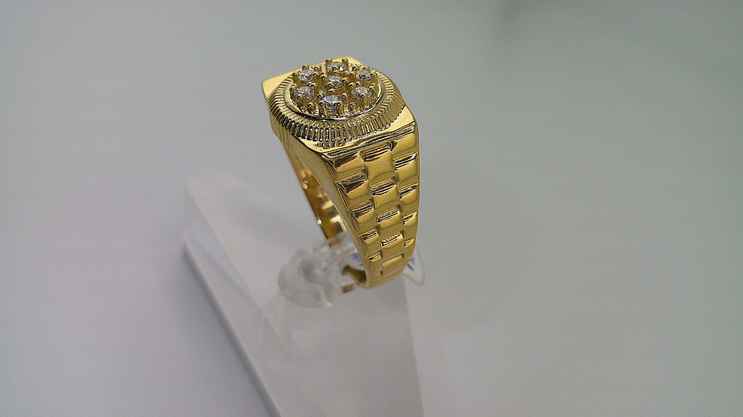 Rolex-style 14k gold ring with 7 small diamonds .24 ct | size 12