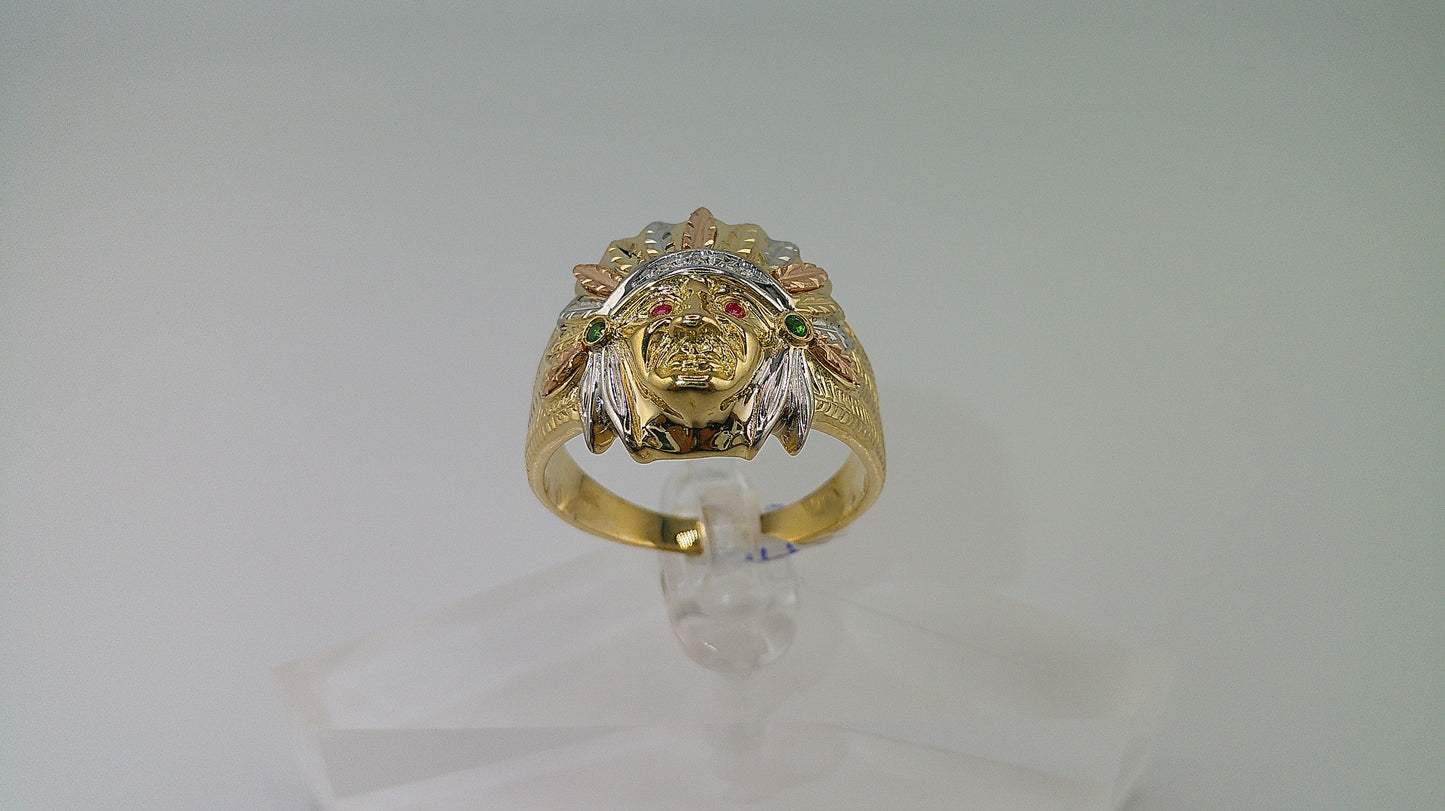 14k tri-color gold ring | emerald, ruby, and small diamonds | size 10.5