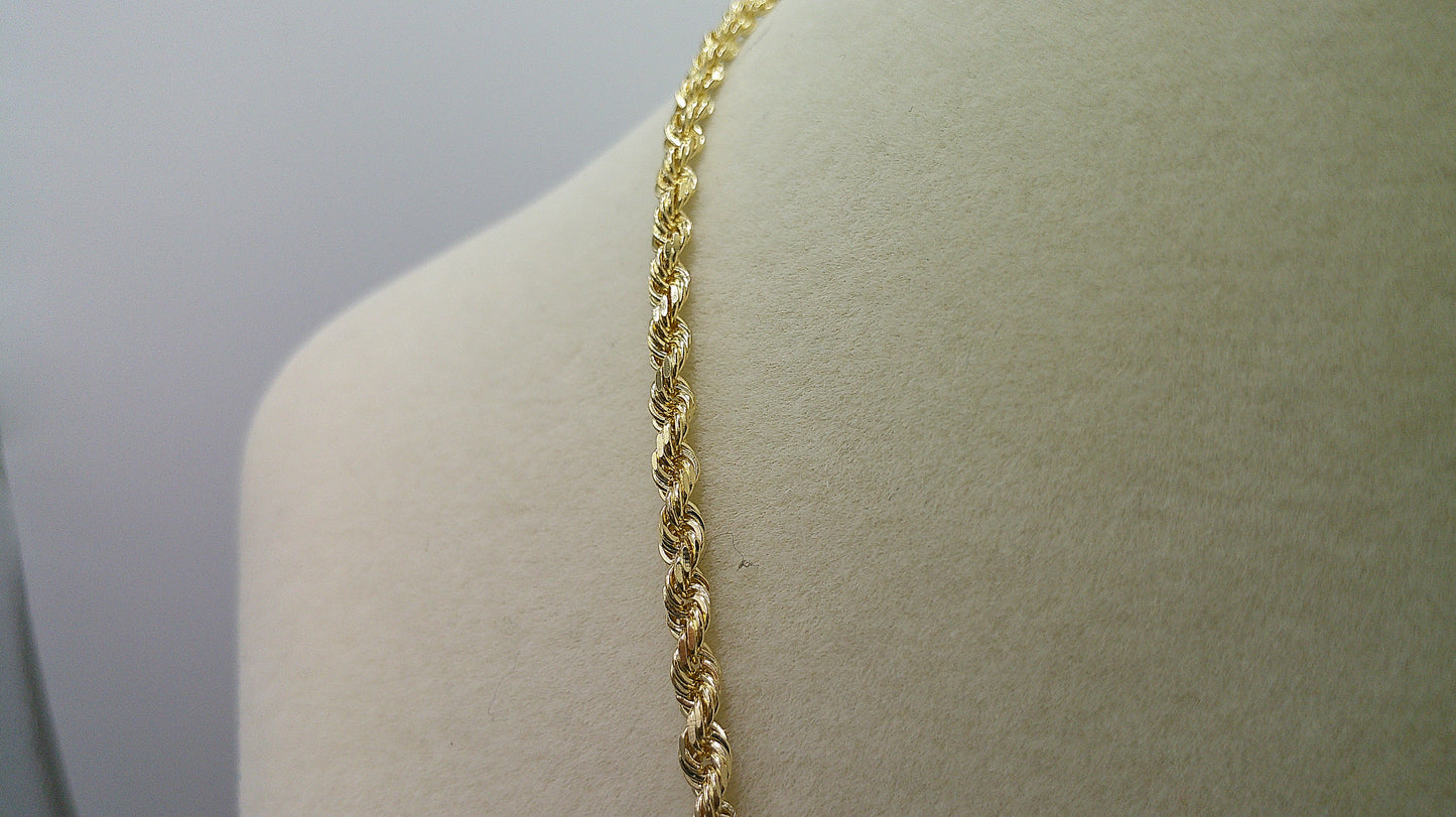 14k gold rope chain with Mets pendant | diamond cut | 24 inches