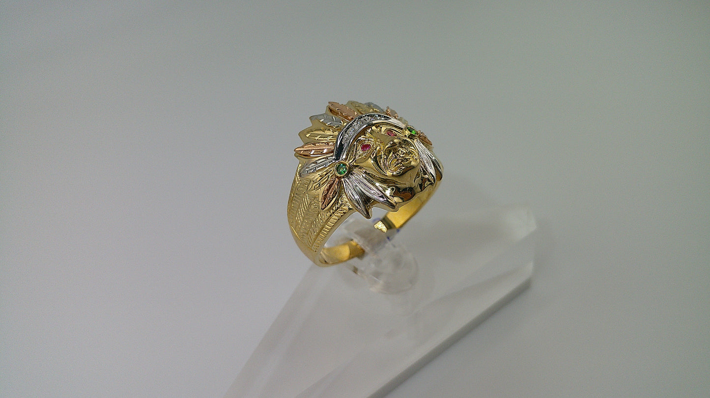 14k tri-color gold ring | emerald, ruby, and small diamonds | size 10.5