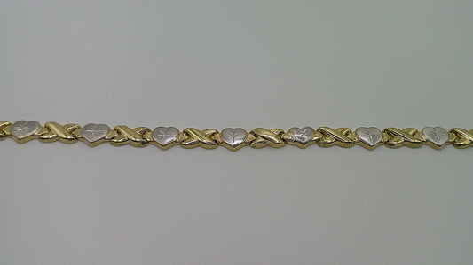 14k two-toned XO open link bracelet | yellow gold, white gold | star center design | 8 inches