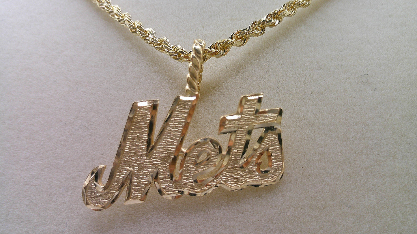 14k gold rope chain with Mets pendant | diamond cut | 24 inches