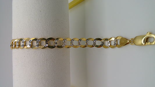 14k yellow gold flat Pave Cuban link bracelet | 8 inches