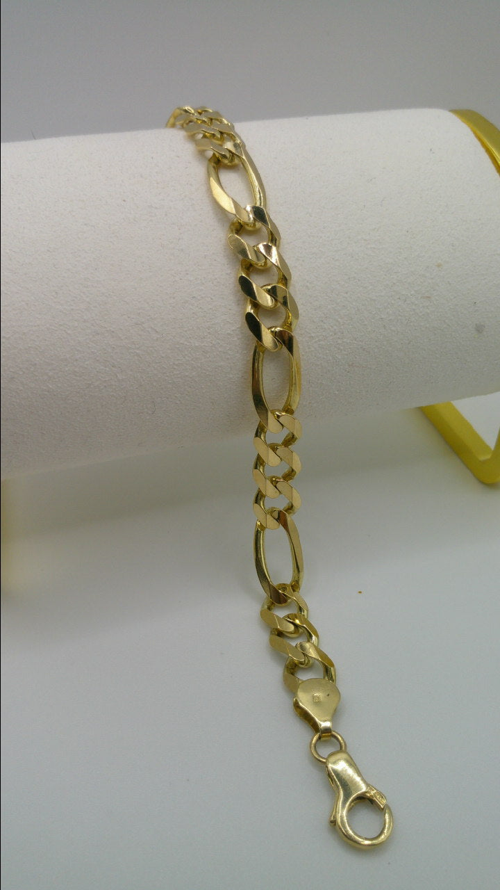 14k gold concave open figaro link bracelet | 7.5mm | 8 inches