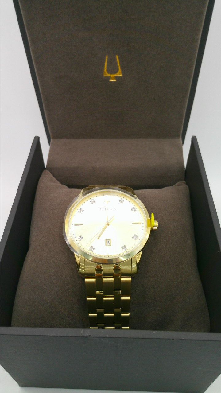 Bulova Watch | Diamonds | Yellow toned stainless steel face and band