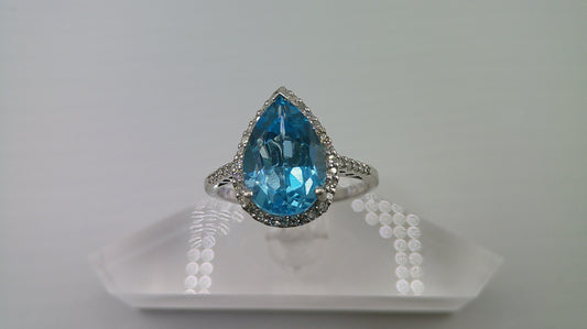 14k white gold | .40 carat diamonds with blue opal stone | size 9