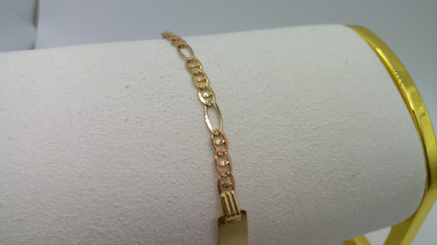 14k yellow gold, rose gold baby bracelet | ID bracelet | Figaro Flat Anchor Pave Bracelet