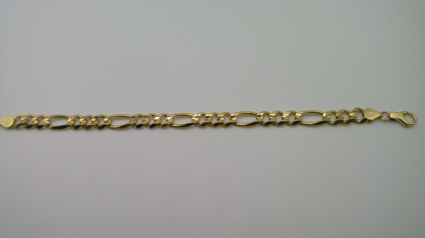 14k gold concave open figaro link bracelet | 7.5mm | 8 inches