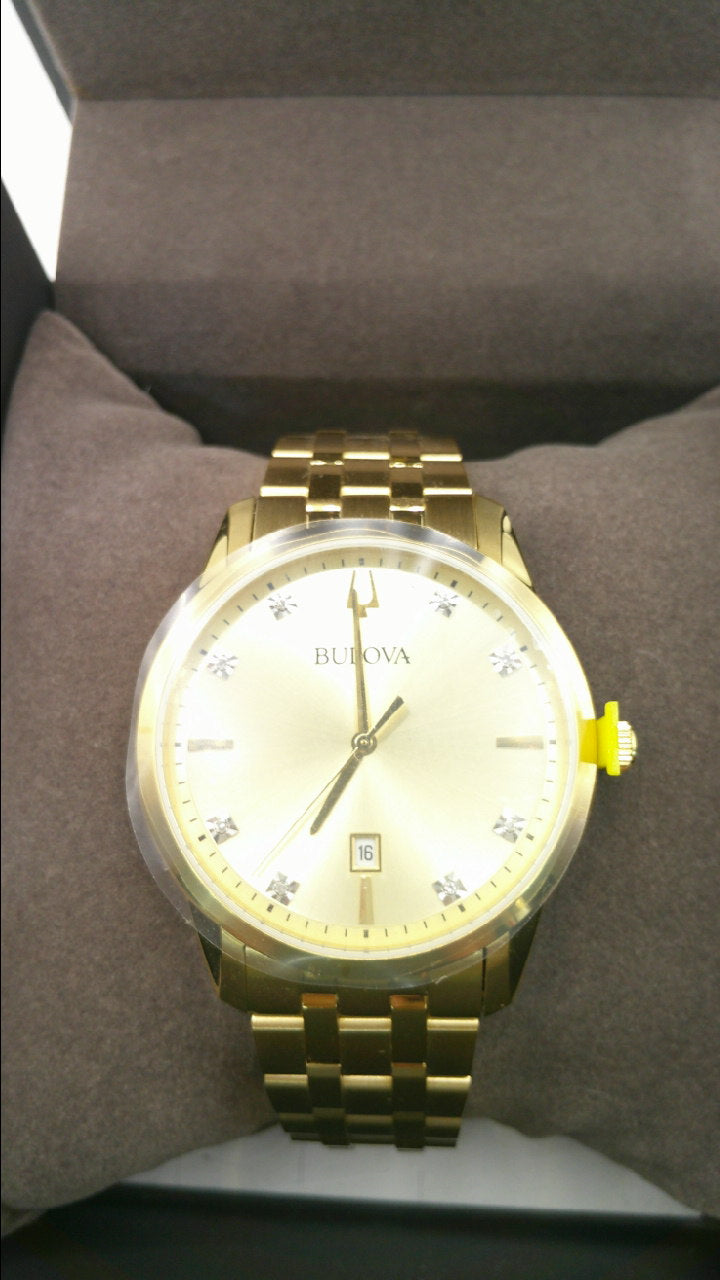 Bulova Watch | Diamonds | Yellow toned stainless steel face and band