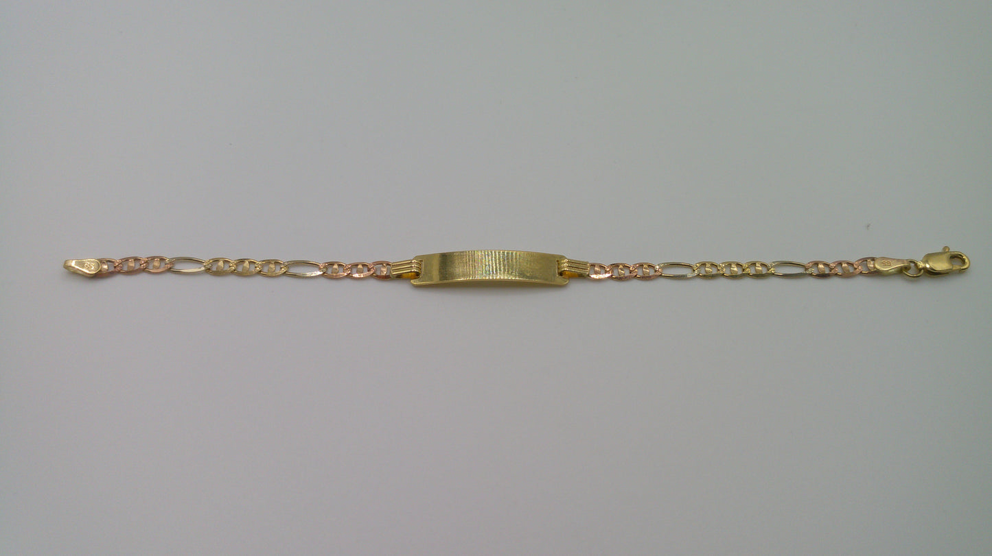 14k yellow gold, rose gold baby bracelet | ID bracelet | Figaro Flat Anchor Pave Bracelet