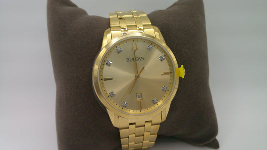 Bulova Watch | Diamonds | Yellow toned stainless steel face and band