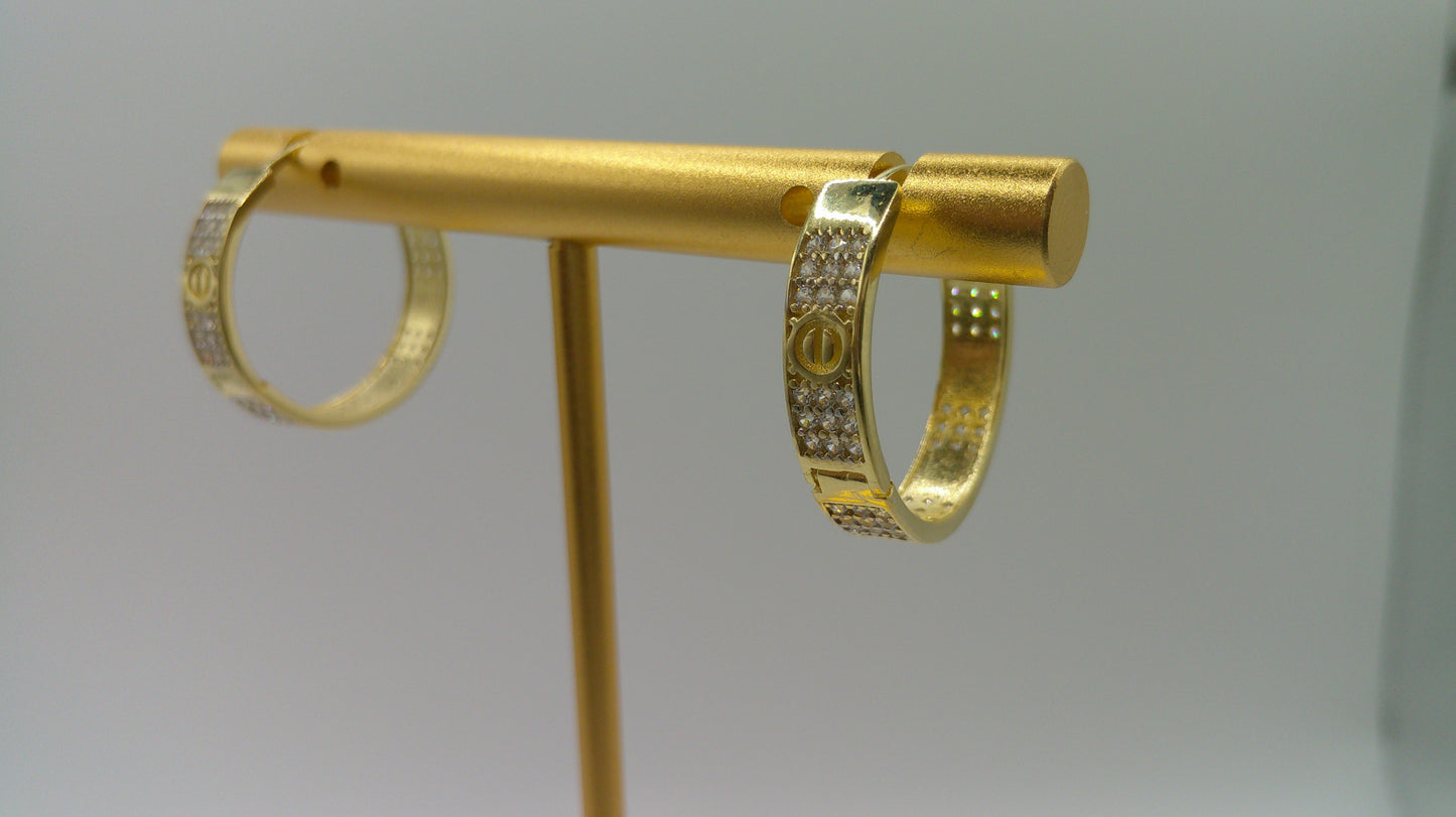 14k gold hoop with zirconia | 0.75 inch wide