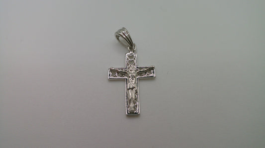 14k white gold cross pendant | crucifix | hearts design | 1.0g