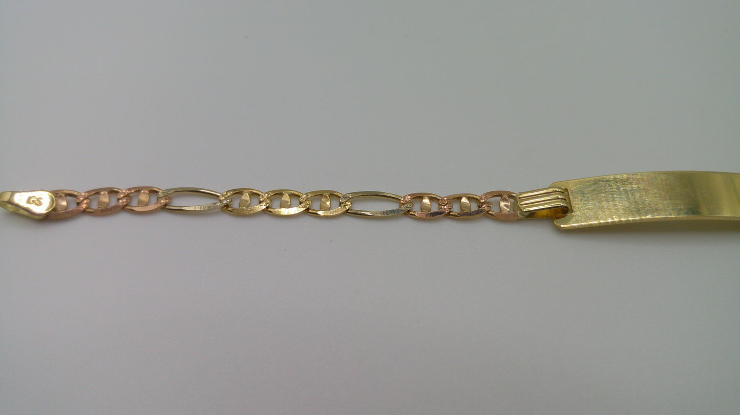 14k yellow gold, rose gold baby bracelet | ID bracelet | Figaro Flat Anchor Pave Bracelet