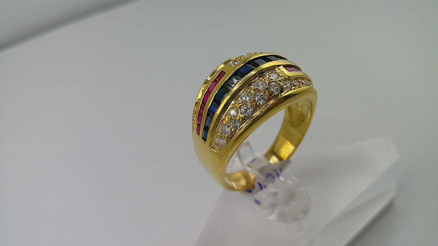 18k gold ring | ruby, sapphire, and zirconia | size 9.5