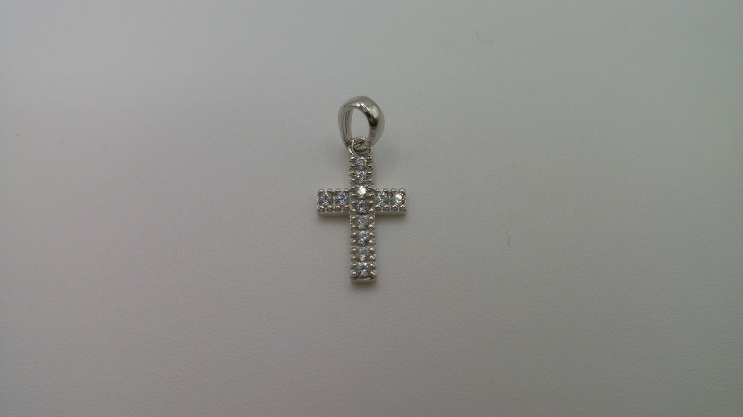 14k white gold cross pendant | crucifix | zirconia | 0.5g