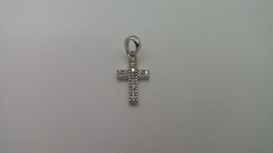 14k white gold cross pendant | crucifix | zirconia | 0.5g