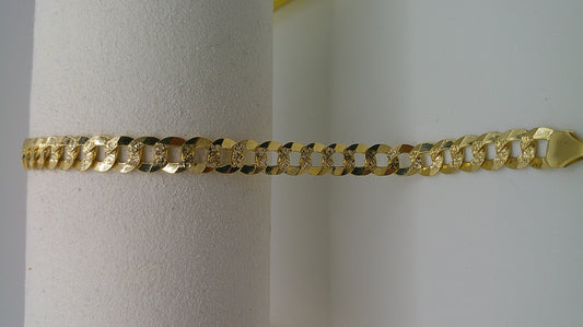 14k yellow gold Pave flat Cuban link bracelet | 8 inches