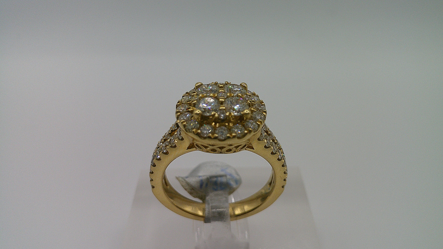 14k gold diamond ring | cluster diamond | yellow gold | 1.86 ct | size 7