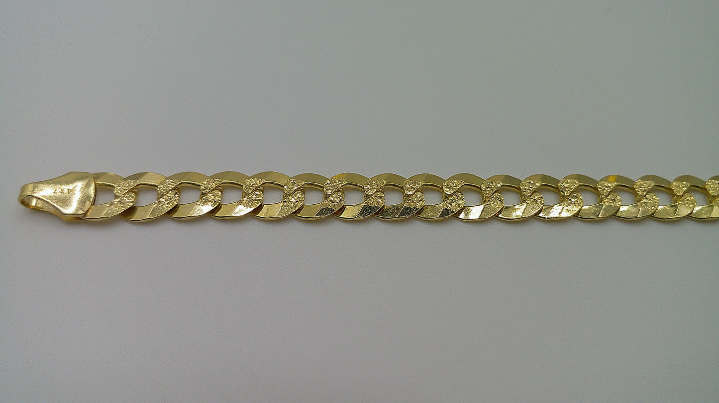 14k yellow gold Pave flat Cuban link bracelet | 8 inches