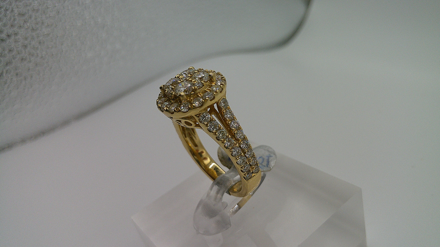 14k gold diamond ring | cluster diamond | yellow gold | 1.86 ct | size 7