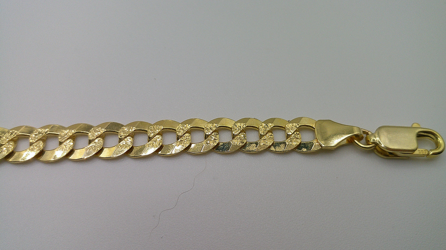 14k yellow gold Pave flat Cuban link bracelet | 8 inches